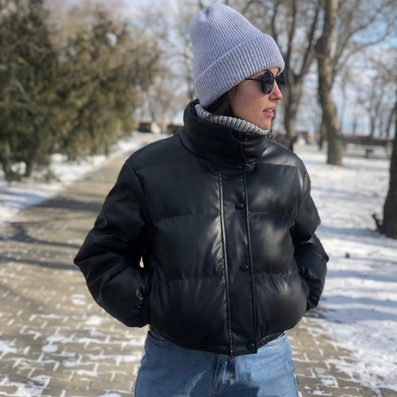 Damenbekleidung neuer Herbst- und Winter-Leder-Baumwollmantel mit Stehkragen, Lederjacke, warmer Kurzbrotmantel für Damen_voghion.com