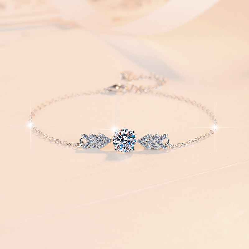 S925 Sterling Silver Bracelet Fashion Niche Design Angel Wings Jewelry Wholesale Moissanite Factory Direct Supply Cross-Border