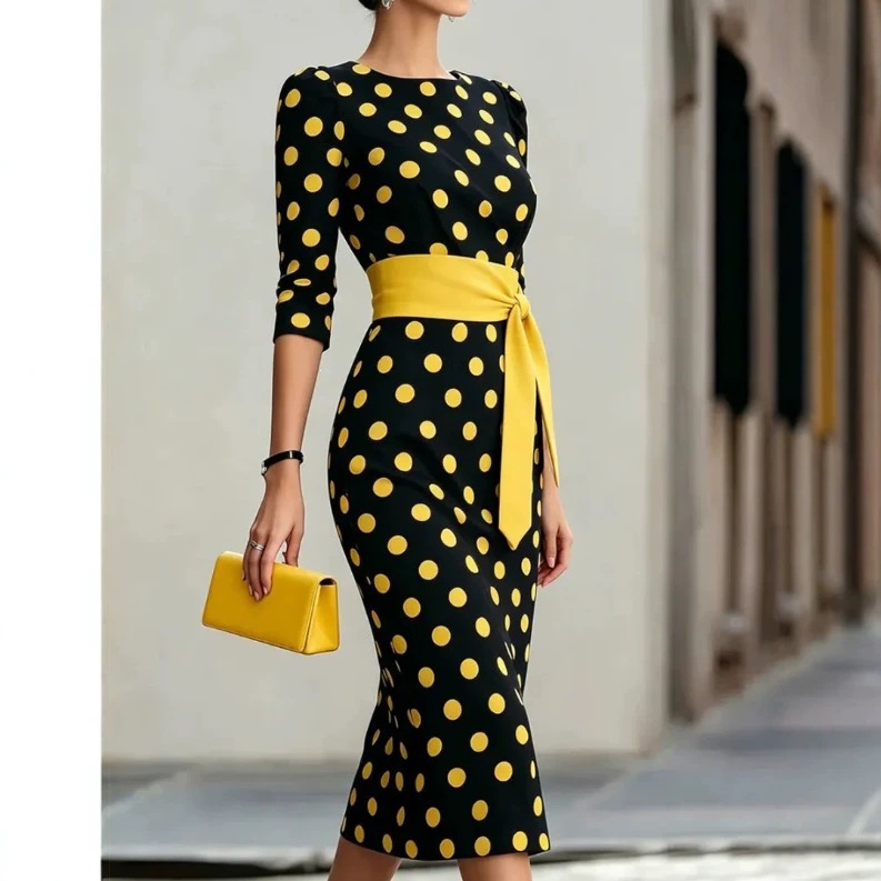Vestido de punto de onda transfronterizo 26 verano y otoño nuevo elegante vestido de moda simple Amazon independiente de mujer image 11