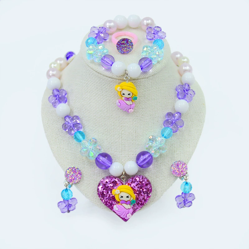Children's necklace and bracelet, ear clips, hairgrip for princess, earrings, cartoon ring, hair accessory