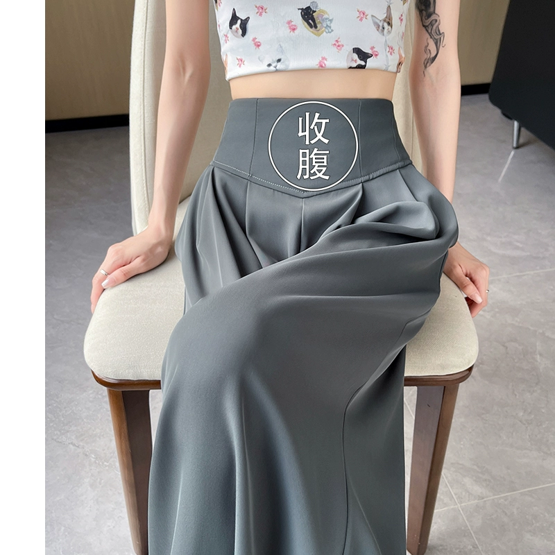 Серые костюмные брюки для женщин, летние тонкие широкие брюки, контроль живота, высокая талия, драпировка, свободная повседневная юбка-брюки в пол.