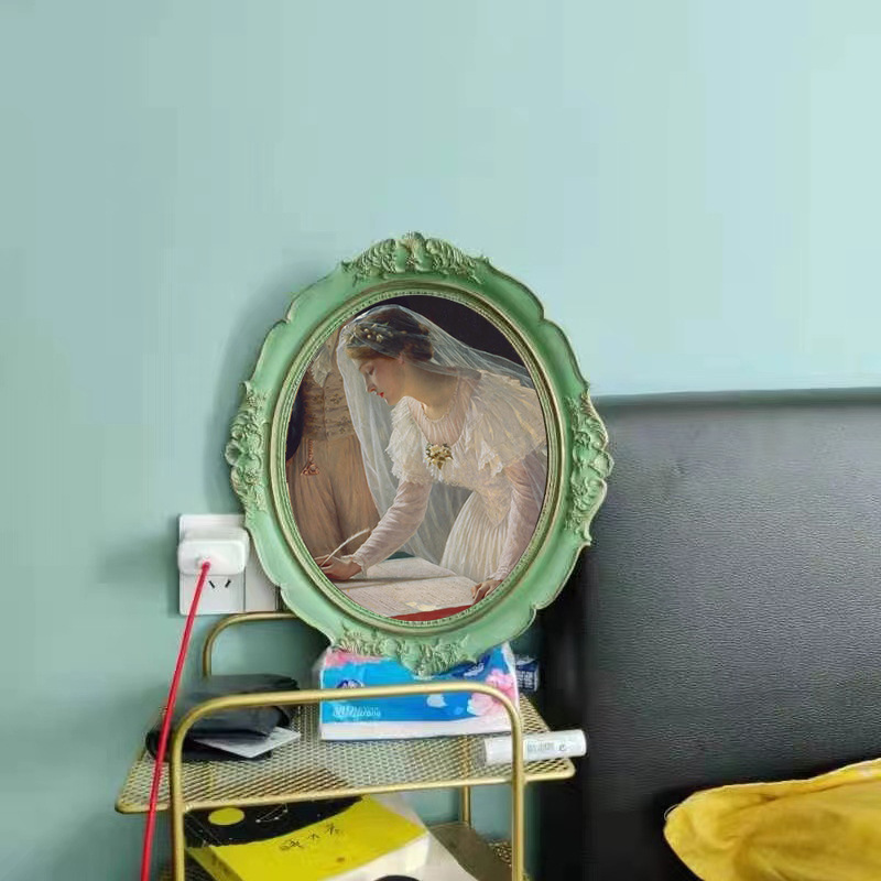 European resin photo frame wall hanging photo wall combination photo frame ornaments oval retro carved relief photo frame living room