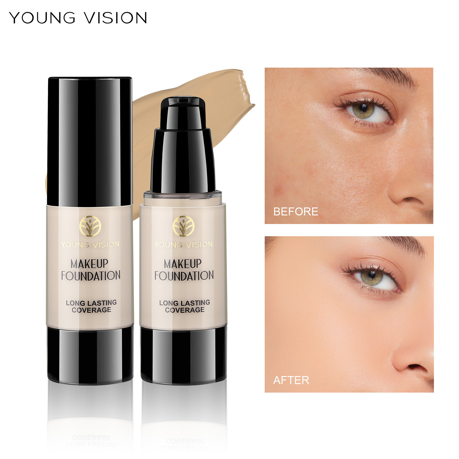 YOUNG VISION按壓粉底液 啞光kong油fang水不易脫妝修容遮瑕粉底
