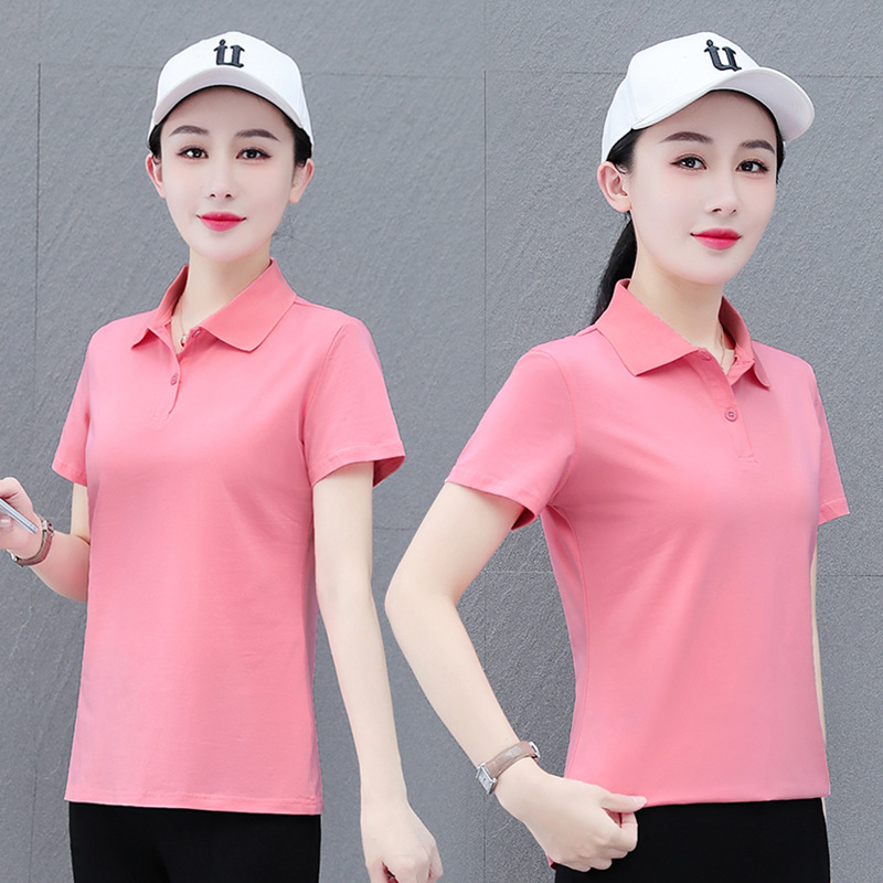 POLO 칼라 짧은 소매 코튼 캐주얼 세트 투피스 세트 인 2024 세트 여성 여름 팀 스포츠의 공개 버전