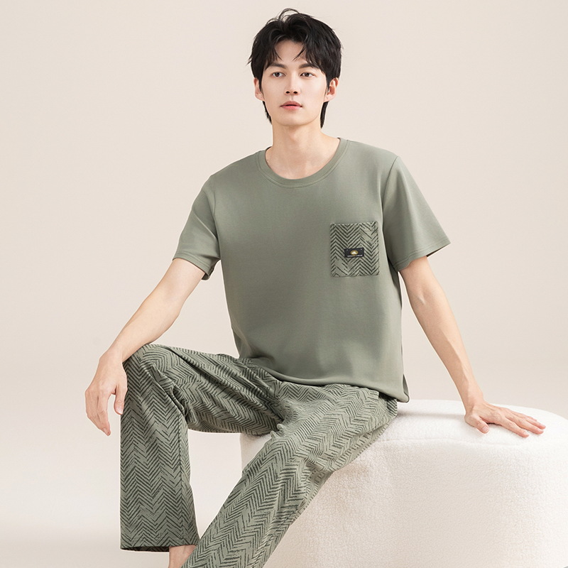 Pijamas de verano de algodón para hombres pantalones de manga corta delgados 2025 nuevo algodón de verano chaqueta se puede usar en casa
