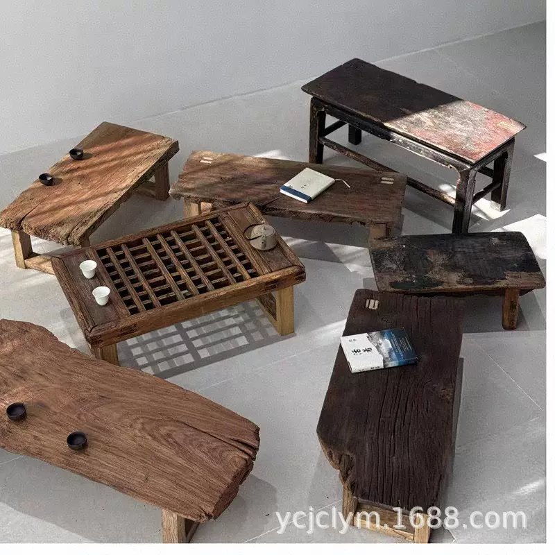 定制老榆木飘窗茶桌侘寂风榻榻米炕几民宿复古喝茶桌茶室炕桌