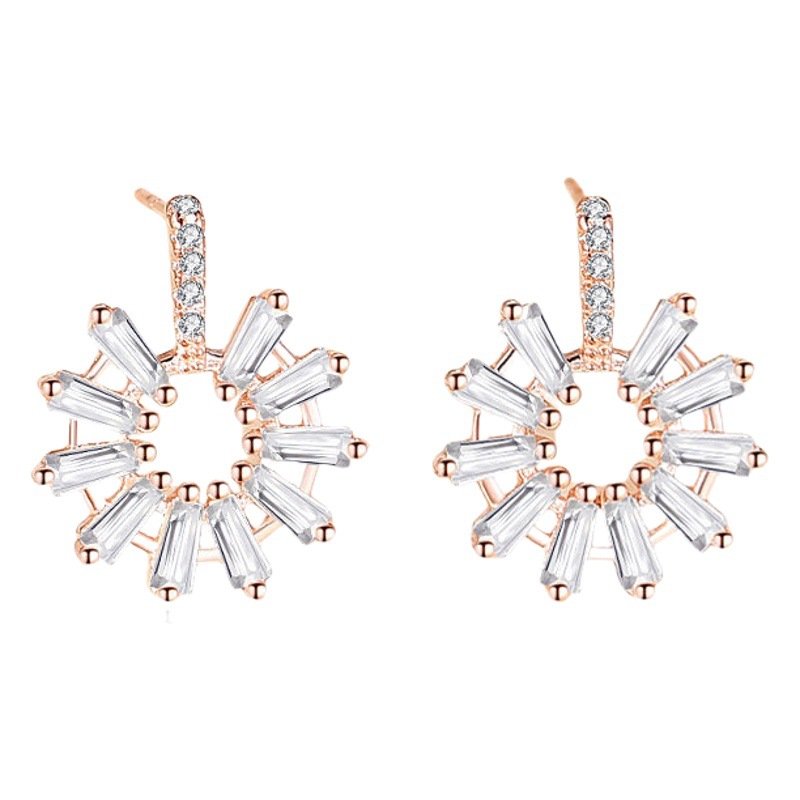 S925 pendientes de plata esterlina para las mujeres Corea del Sur flor fresca pendientes geométricos pendientes redondos nicho diamante-incrustado joyería