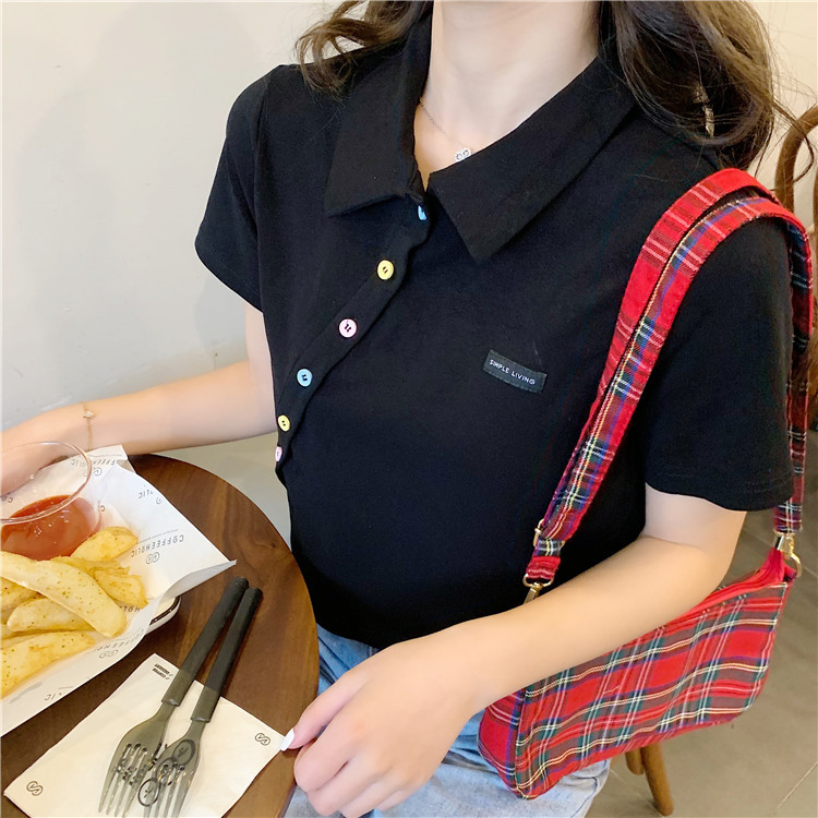 Women's T-shirt Short Sleeve T-Shirts Patchwork Button Simple Style Solid Color display picture 46