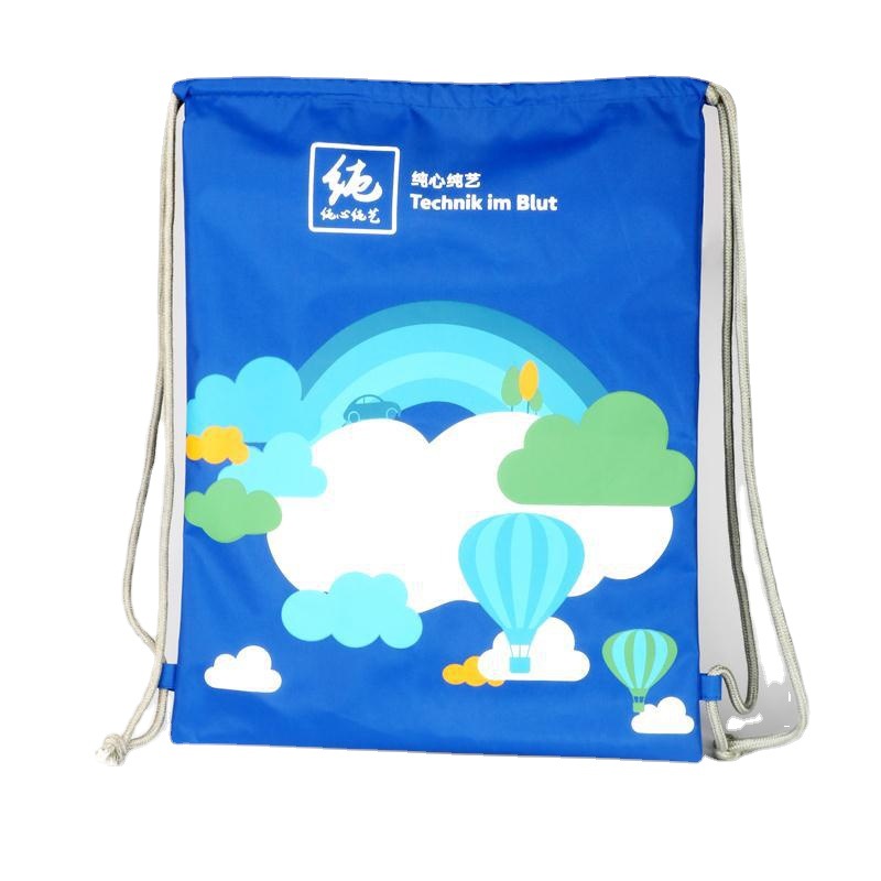 广州育丰厂制作穿绳书包袋 尼龙防水双肩包束口袋 彩色热升华背包