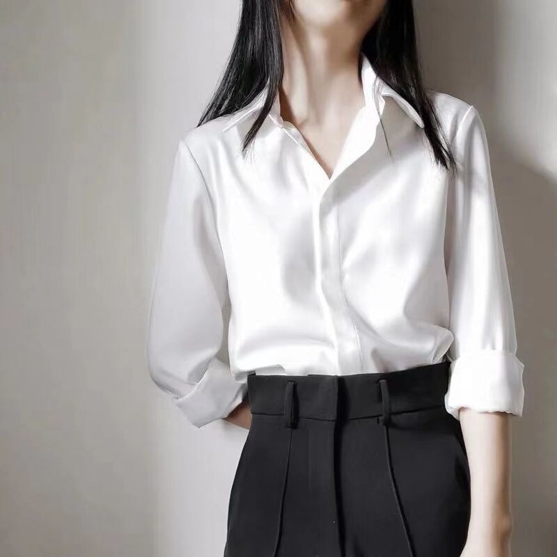 White Shirt for Women, Slim Fit, Professional, Korean Style, High-End Workwear, Long-Sleeved, Slimming, Formal Shirt for Commuting White Shirt for Women, Slim Fit, Professional, Korean Style, High-End Workwear, Long-Sleeved, Slimming, Formal Shirt for Commuting
