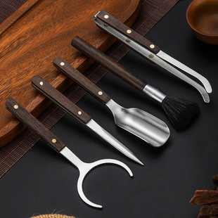 Steel and Wood Five-piece Tea Clip Tweezers Clip Tea Ceremony Accessories Kung Fu Tea Set Ebony Rosewood Steel and Wood Five-piece Set