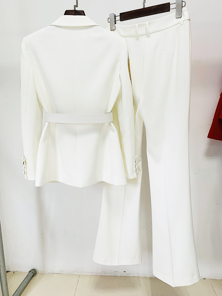 GraceChic En stock 2025 Nouvelle collection européenne et américaine de célébrités, élégante tailleur deux pièces avec ceinture et strass colorés, pantalon évasé_voghion.com