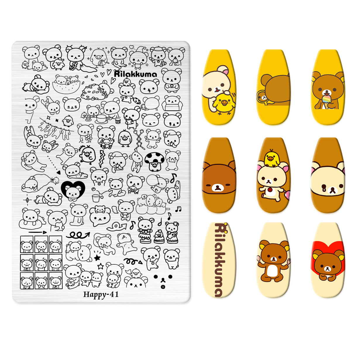 Xiaohongshu's Popular Jingtian Nail Art Stamping Plate Kt Cat Nail Art Bow Cartoon Line Frosted Stamping Plate