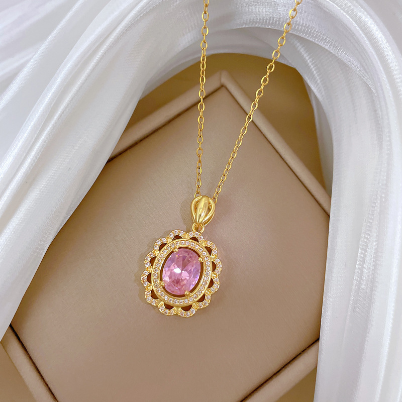 Full Diamond Egg Necklace Luxury Titanium Steel Collarbone Chain_voghion.com