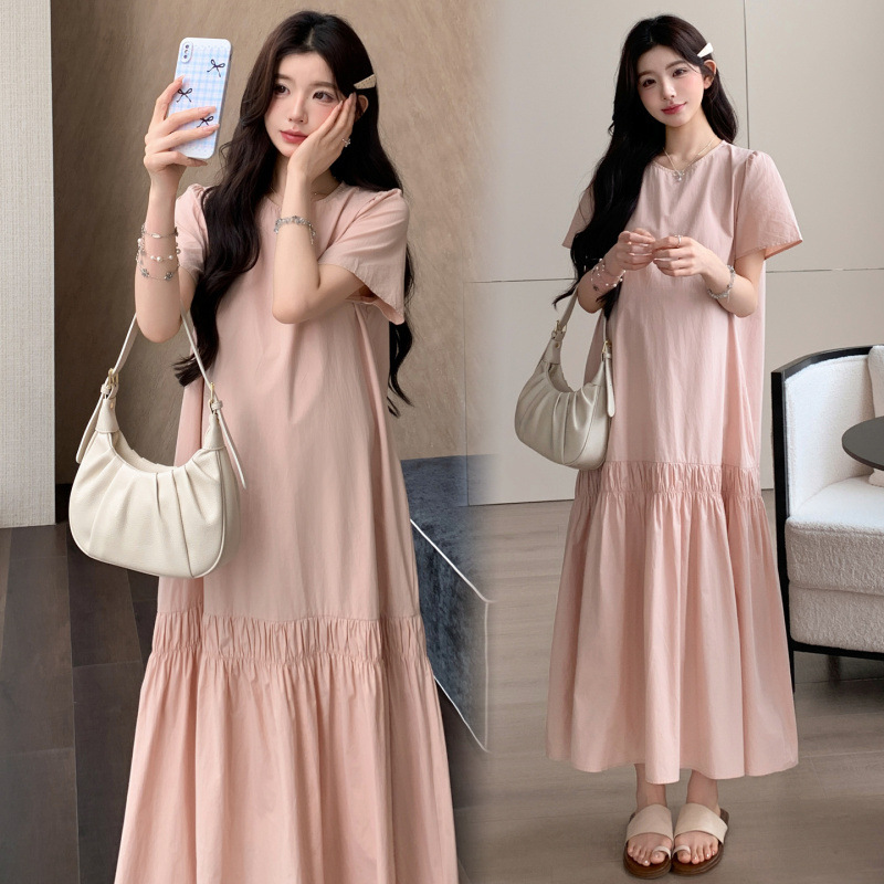 In Stock Maternity Dress Summer Loose Plus Size Pink Long Maternity Dress 2026 New Style Maternity Dress