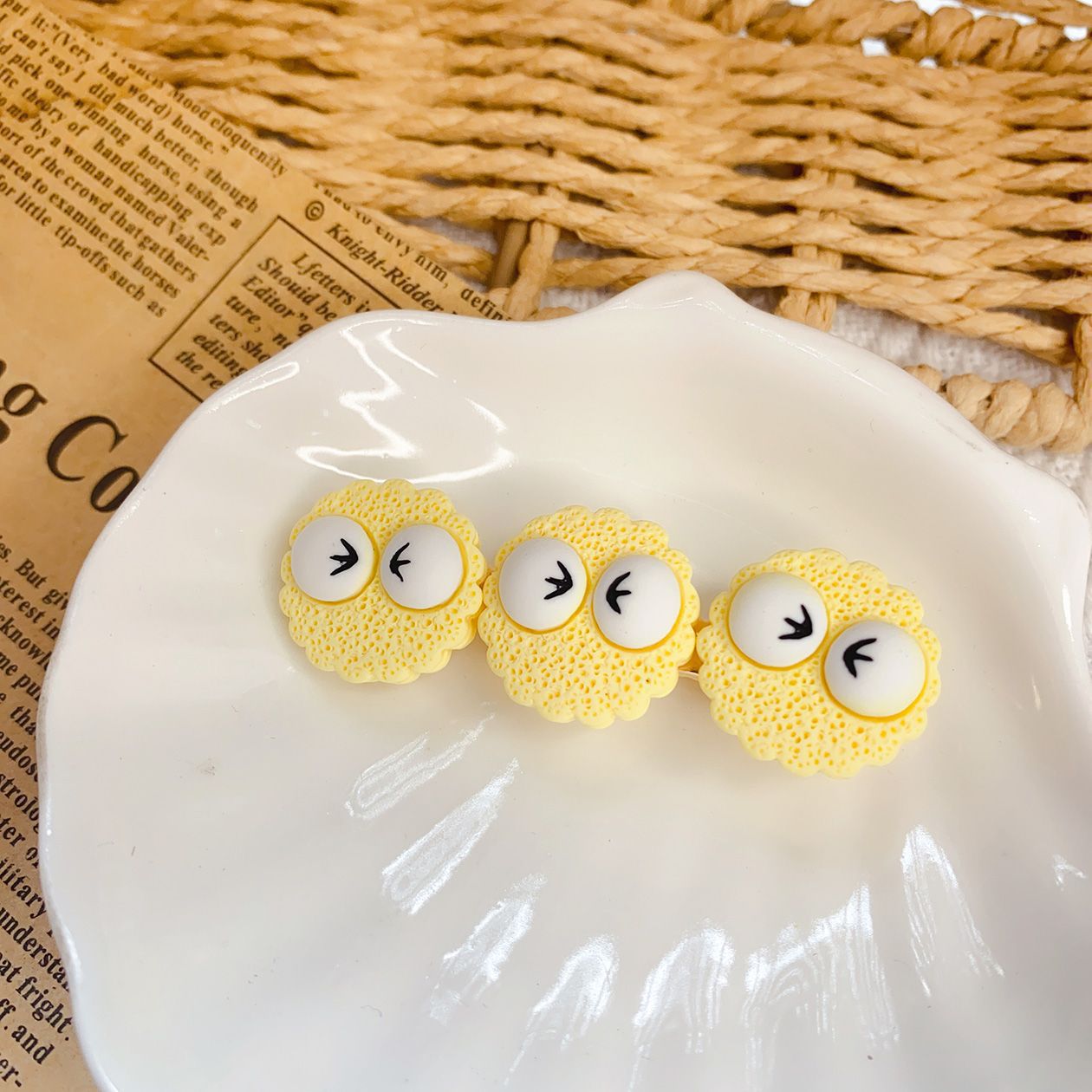 노란 쿠키 머리핀