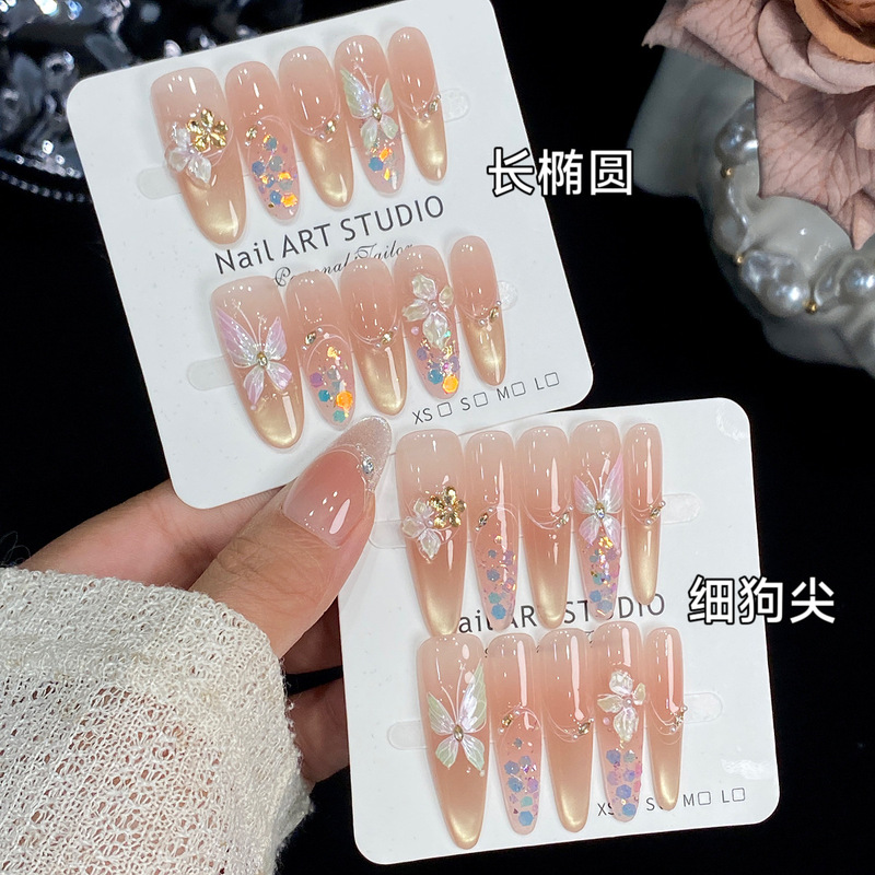 Pink and green ice butterfly, purely handmade, new summer style pink and green ice flower butterfly nail art, fashionable and brightening sequin nail art Pink and green ice butterfly, purely handmade, new summer style pink and green ice flower butterfly nail art, fashionable and brightening sequin nail art