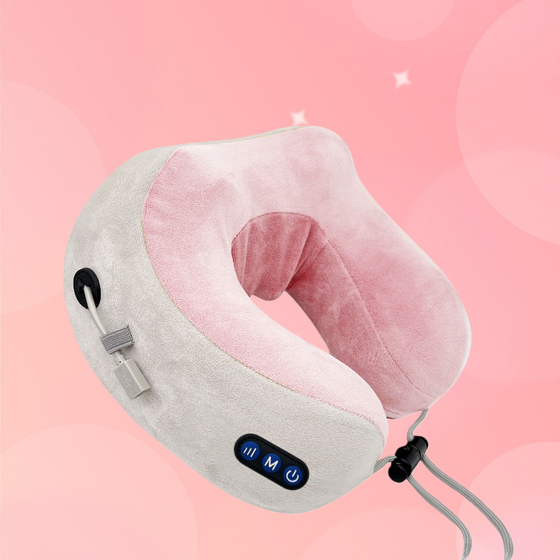 almohada eléctrica portátil de cuello en forma de U con almohada de memoria de algodón elástica, masaje relajante para la columna cervical en viaje de negocios