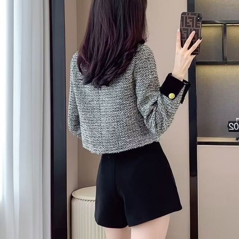 现货春秋季新款韩版小香风短款外套女装修身显瘦百搭洋气圆领上衣|undefined