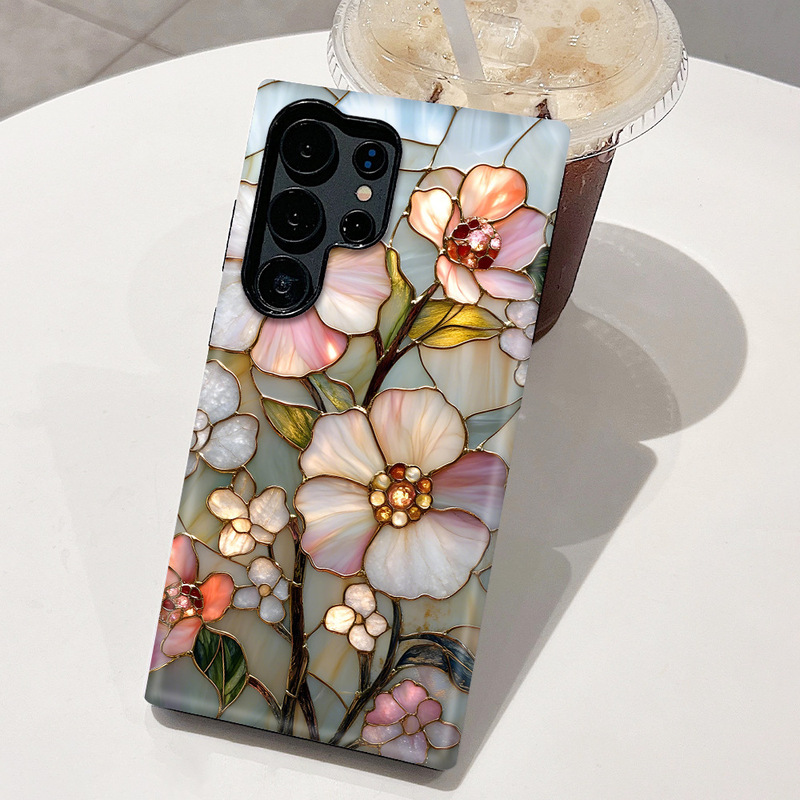 クリエイティブなガラスの花柄 Samsung S22+ 携帯電話ケース 耐衝撃 Samsung S22 Ultra フィルムケース Apple 13 保護ケース|undefined