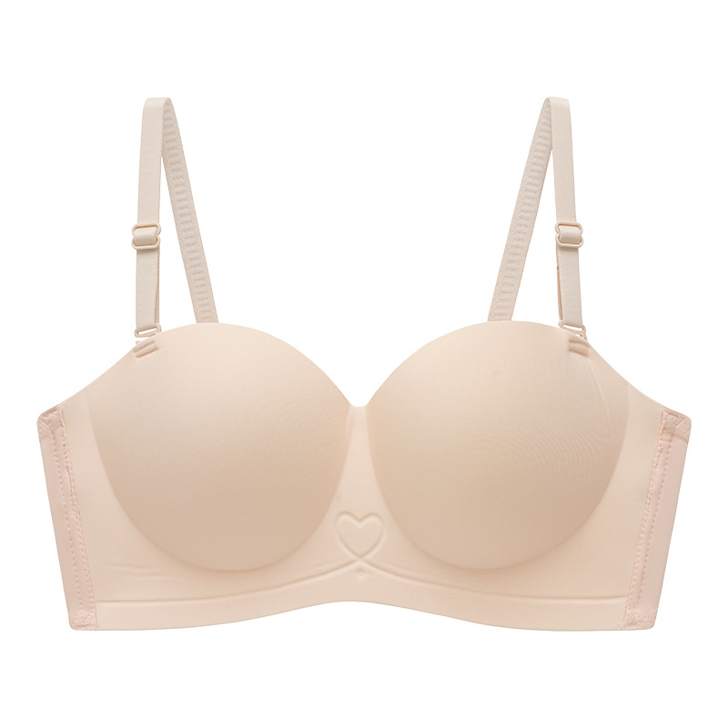 La media taza de la ropa interior de las mujeres pequeño cofre cómodo empuja hacia arriba grande sin anillo de acero pecho sujetador sin costuras de la piel
