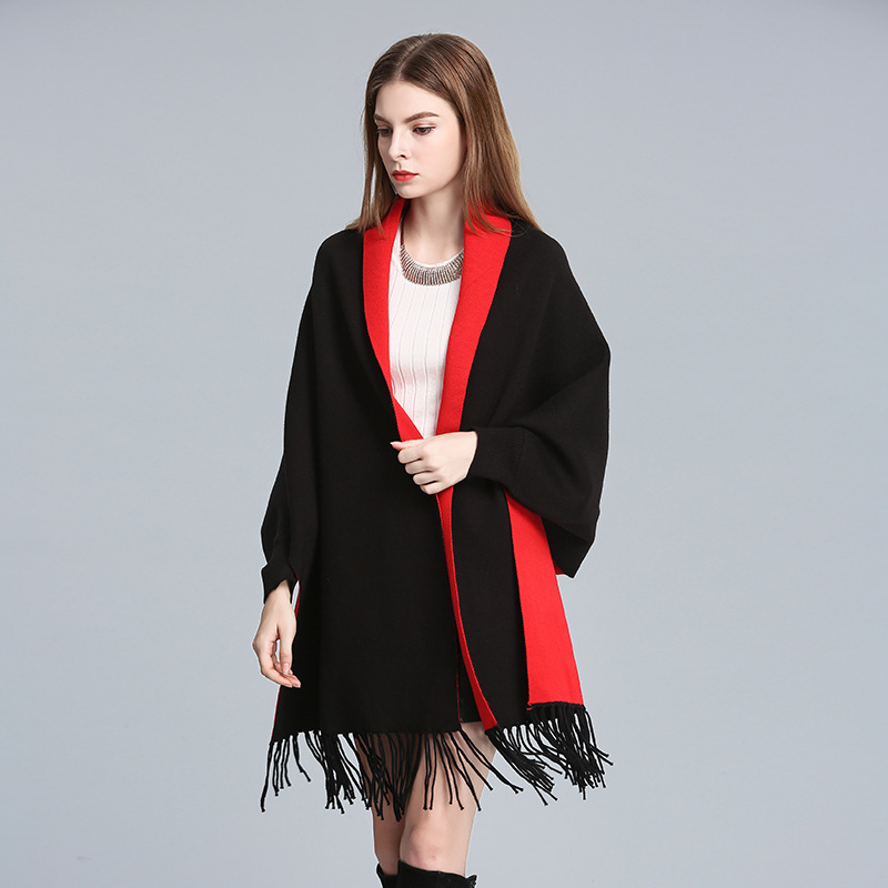 Plus size solto franja malha xale capa manga morcego grosso suéter casaco para mulheres_voghion.com