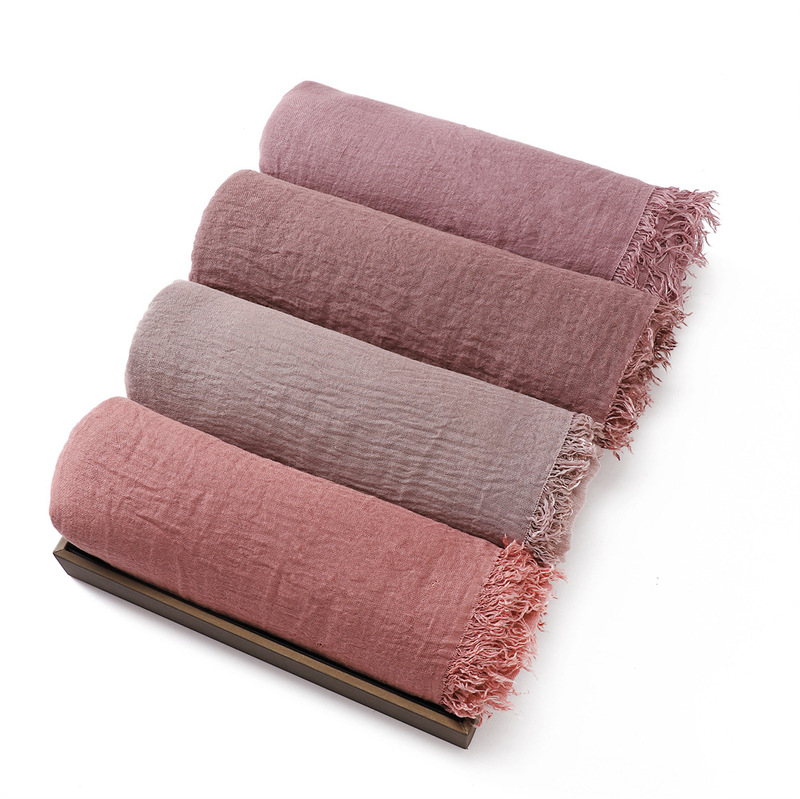 Cross-border solid color cotton and linen breathable scarf high quality encryption sun protection women's four-ring fringe shawl Malay closed toe scarf