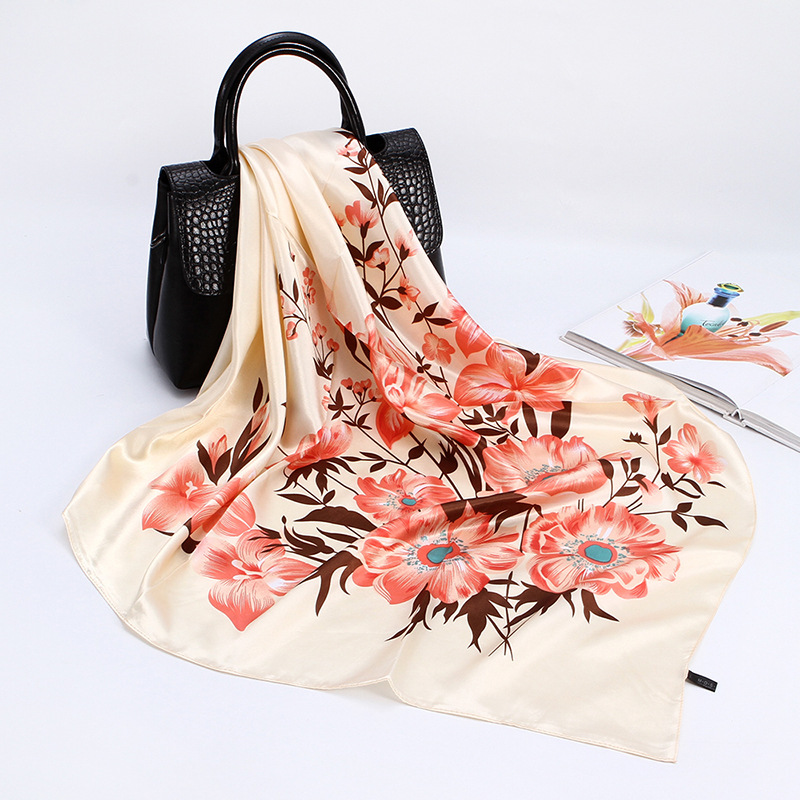 Floral Pink Red Printed Scarf For Women 90cm Large Square Scarf European And American Headscarf_voghion.com