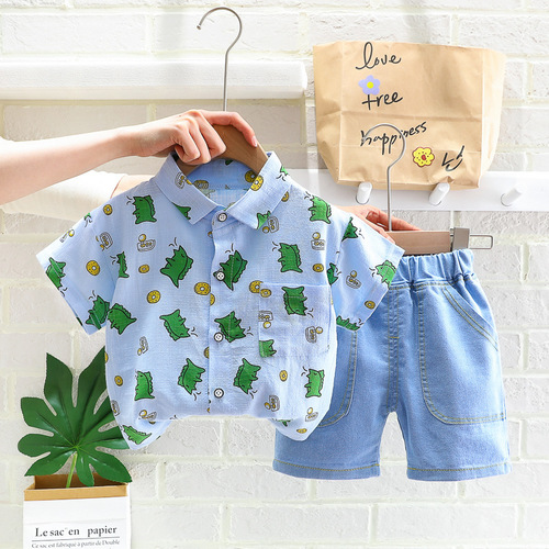 Children's Clothing Summer Baby Clothes Foreign Trade Infant Clothing Casual Shirt + Denim Shorts Two-piece Set Wholesale