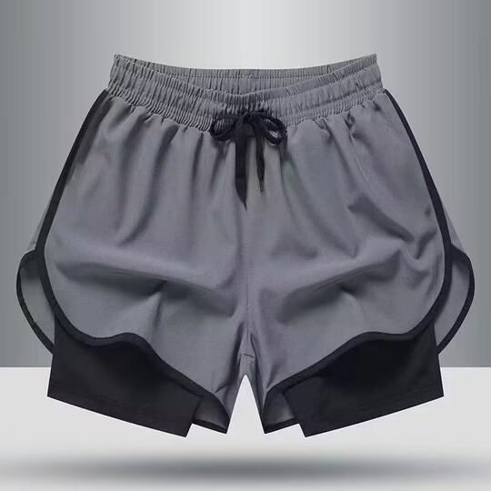 American Fitness Sports Shorts Men's Running Pants Lined with Fake Two-piece Training Anti-walking Three-point Basketball Casual Shorts