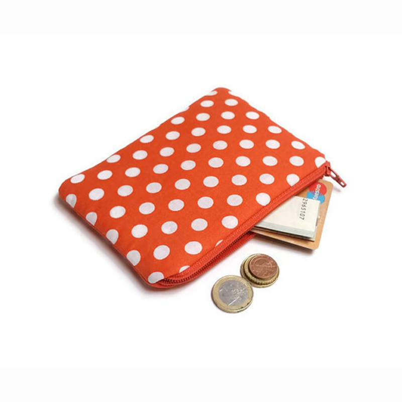 硬币卡儿童零钱包 小帆布拉链袋批发 圆点棉布收纳袋工厂批发