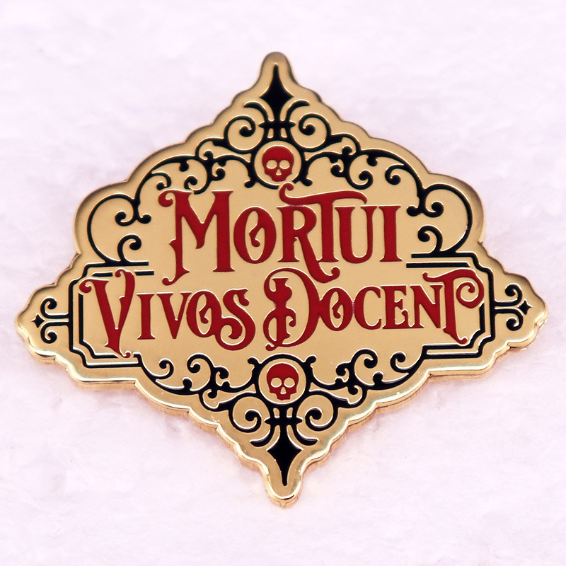 Latin phrase the dead teach the living tattoo art brooch badge forensic law student gift