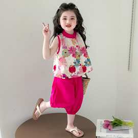 女童夏款套装2025新款夏季薄款小女孩两件套超好看花朵套装夏装潮