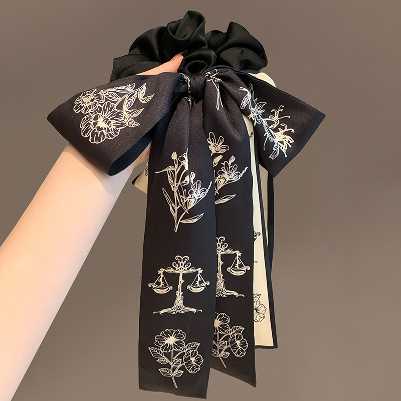 Jane Xiaoxiao estilo francés elegante satén retro super fairy anillo de cabello flotante arco cabello cuerda de cabello de cola de caballo baja cuerda de cabeza