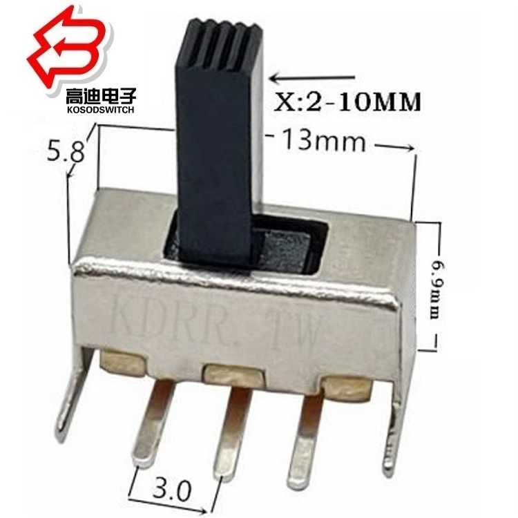 2段拨动开关两档90度 2档滑动开关弯脚 两档拨动开关弯脚90度