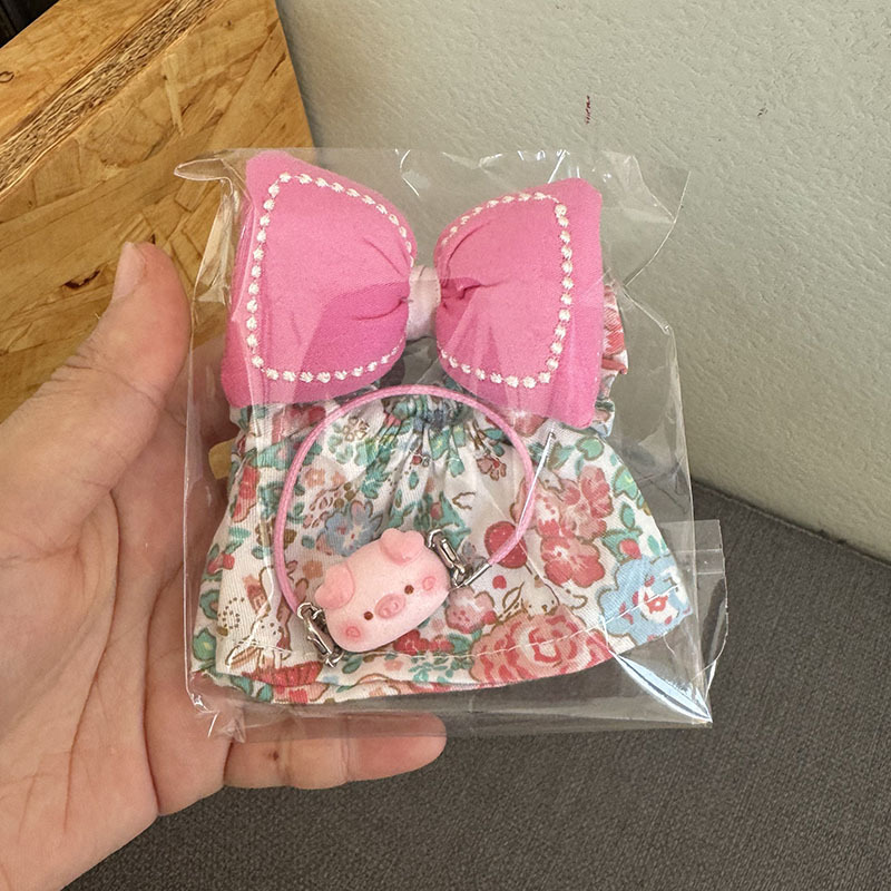 17 センチメートルラブベビー服ラブブビニールブラインドボックスペンダント交換用赤いチェック柄の小さなスカート麦わら帽子リボン|undefined