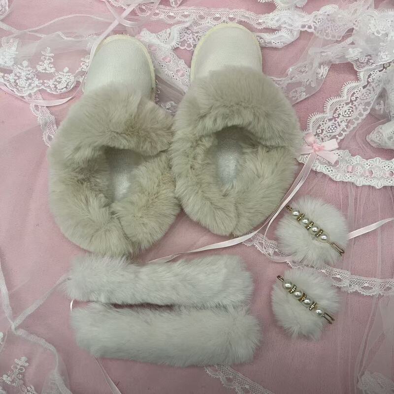 Croc Shoes Lining Rabbit Fur Plush Cotton Cover Winter Warm Thickeneded Women's High-Heeled Croc Shoes Cotton Slippers Lining