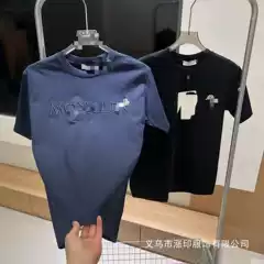 Summer 25 New Mongolian Embroidered T-shirt Letter Short Sleeve Casual Men's and Women's Loose Half Sleeve Round Neck Wholesale