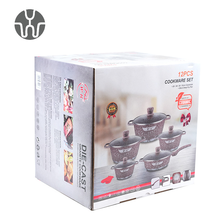 Suministro directo de fábrica de la espada-tipo antiadherente pan de 12 piezas de fundición a presión olla maifan piedra cocina hogar aluminio sopa olla en stock