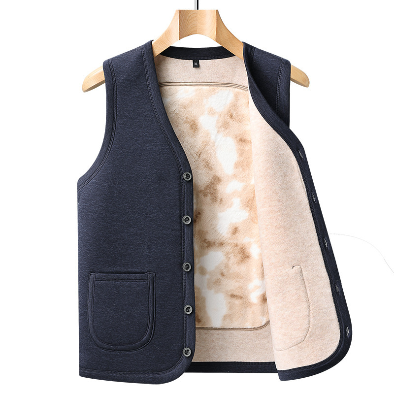 Middle-aged and elderly men's fleece-lined vest, thickened lamb wool, warm and warm, oversized, cold-proof, suitable for grandfathers Middle-aged and elderly men's fleece-lined vest, thickened lamb wool, warm and warm, oversized, cold-proof, suitable for grandfathers