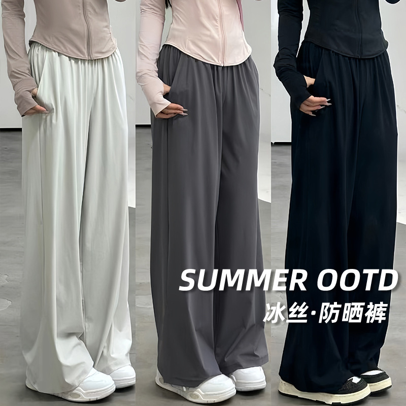 Ice Silk Sunscreen Wide-Leg Pants for Women Summer 2025 New Thin High-Waist Casual Sports Quick-Drying Anti-Mosquito Cooling Mask Pants