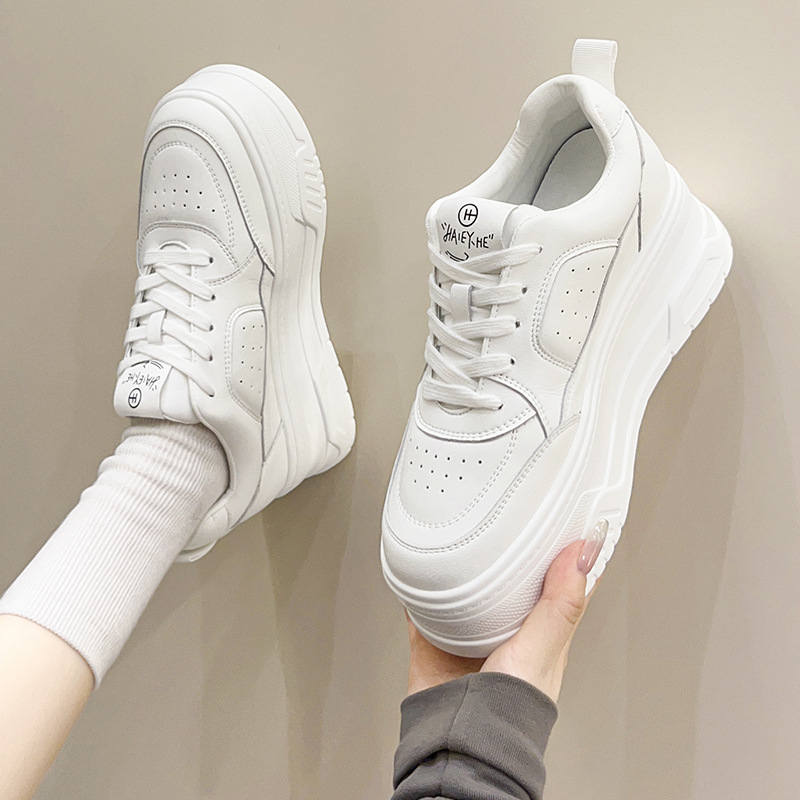 Platform Shoes for Petite Women, Thick-Soled White Sneakers, Round-Toe Versatile Lightweight Sports Casual Shoes Wholesale