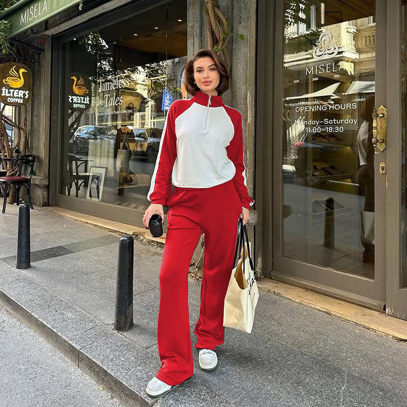 211475 Spring Autumn New Cross-Border European And American Color-Block Long-Sleeve Zipper Sweatshirt Women's Fashion_ecoleips.com