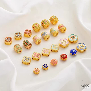 景泰蓝烧蓝18K高保色千里江山六字箴言小雏菊隔珠diy串珠饰品配饰