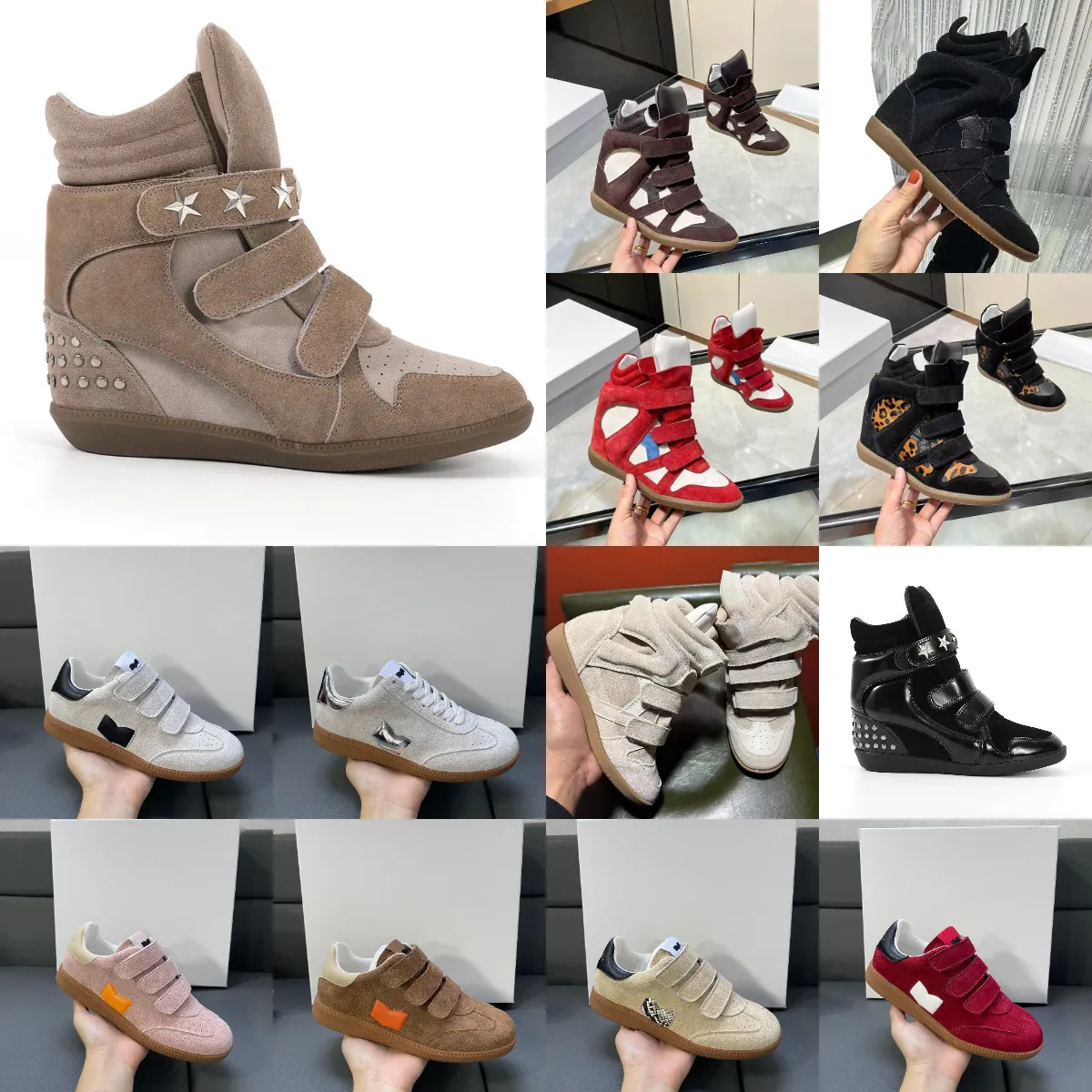 Autumn white sneakers with hidden heel with velcro for leisure, (Physicals), genuine leather, European style, trend of season