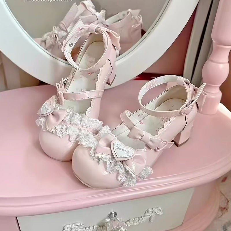 Mary Jane shoes in a courtly style, sweet and cute Lolita shoes, low-heeled leather shoes, princess shoes for girls