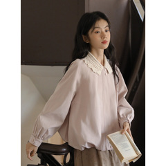 2025春夏の新型スモッグピンクは子供の襟の花のつぼみの風の服の女性の復古のゆったりしている小さい子供のコートを取り外します。