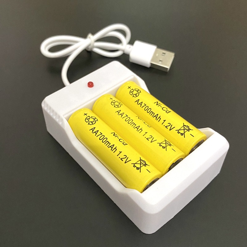 5号电池充电器充满自停USB带线三槽充电器镍镉五号充电电池充电器