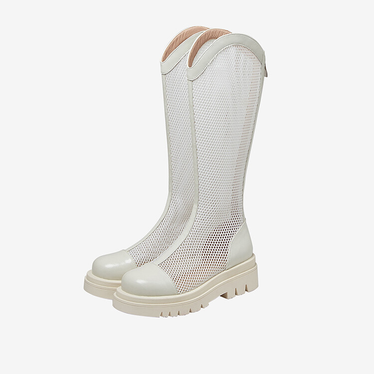 Boot nữ da lưới thoáng khí mùa hè, đế dày rỗng, ống rộng cho chân to — Màu nâu ống lớn, Màu đen cổ ống lớn, Ống nhỏ màu đen, Ống nhỏ màu be chi tiết 75