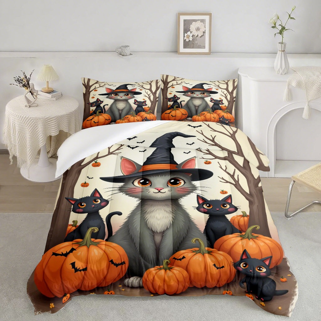 TEMU / JIT transfronterizo Halloween 3D impresión digital 180gms colcha colcha almohada conjunto de dibujo se puede ajustar